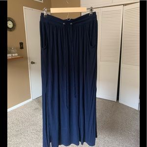 Very stretchy, navy blue, maxi skirt
